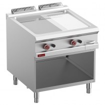 FRY TOP 2/3 SMOOTH & 1/3 GROOVED, CHROMIUM-PLATED, OPEN CUPBOARD   G9/PMCA8-N