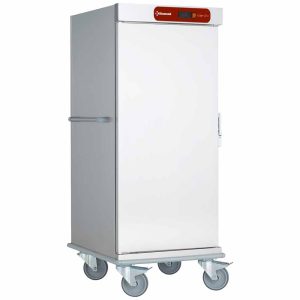 Diamond heated holding trolley for 20 × GN 2/1 or 40 × GN 1/1 with forced-air circulation, evaporation tray and temperature control from 30 to 90 °C.
