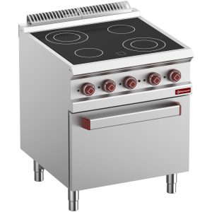 ELEKTROHERD 4 CERANKOCHFLÄCHEN AUF BACKOFEN GN 2/1 UND ELEK. GRILL   E7/4VCF7-N